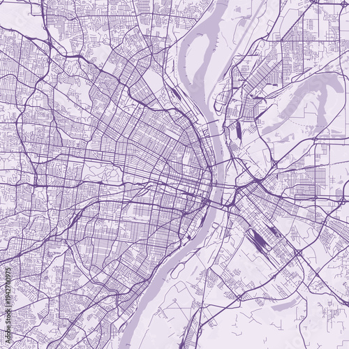 St. Louis City Map Sophisticated Geometric Urban Topography Featuring Meticulous Linework and Balanced Composition in a Timeless Minimalist Soft Lavender Blueprint Aesthetic for Modern Decor.