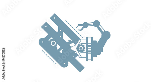 Robotic arm and mechanical components in blue tones.