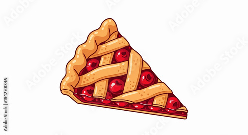 A pixelated slice of cherry pie with a lattice crust