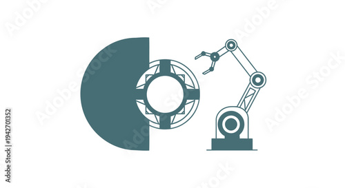 Robotic arm assembling a complex circular component.