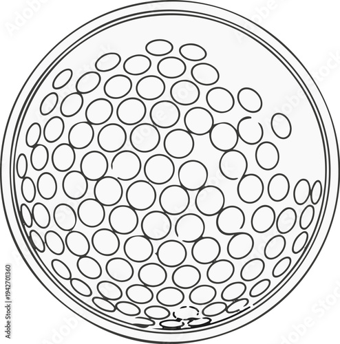 A simple line drawing of a sphere with dimples arranged in a pattern