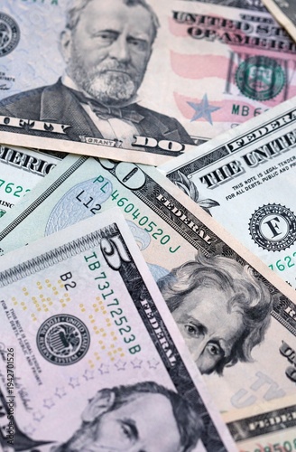 Wallpaper Mural Big pile of US dollar bills in various nominations. United States money banknotes Torontodigital.ca