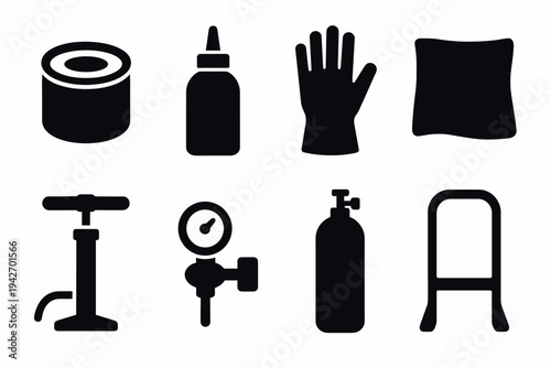 Silhouette icons of cleaning and maintenance tools
