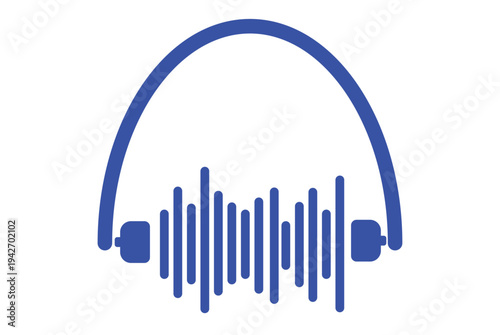 Minimalist Blue Headphones with Sound Wave Equalizer Vector Icon for Audio, Music, Podcast, or DJ Applications