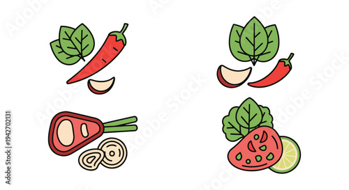 Thai Basil Pork Line art vibrant abstract gradient color vector