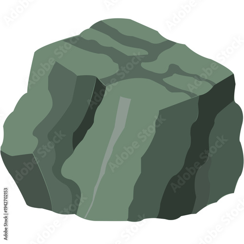 Dark green layered angular rock perfect for geological illustrations, landscape design, natural stone graphics, and outdoor elements with flat vector style.