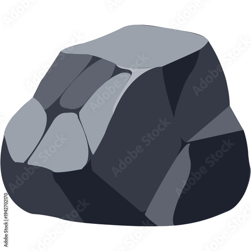 Dark gray and black angular rock with geometric facets ideal for geological graphics, landscape design, and rugged natural stone illustrations with flat vector style.