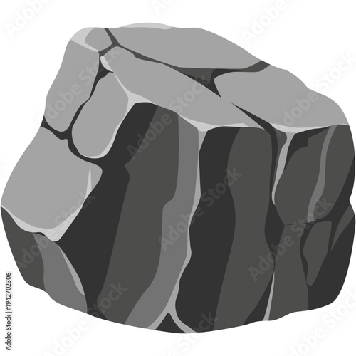 Dark gray angular rock with black cracks and crevices perfect for geological illustrations, landscape design, and rugged natural stone graphics with flat vector style.
