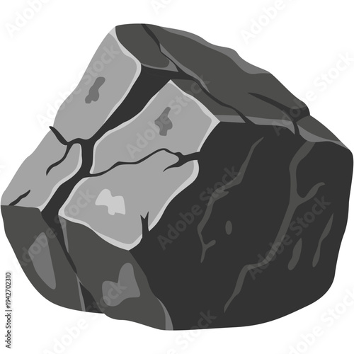 Dark gray angular rock with lighter facets ideal for geological graphics, landscape design, rugged outdoor elements, and natural stone illustrations with flat vector style.