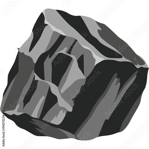 Angular rock with gray and black patterns ideal for geological graphics, landscape design, rugged natural stone illustrations, and outdoor elements with flat vector style.