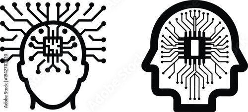Artificial Intelligence Human Brain Circuit Technology Icons