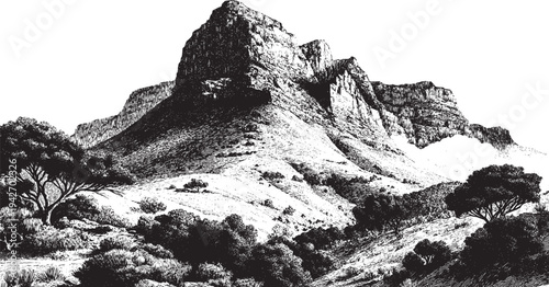 Table Mountain, South Africa illustration on a white background. This vector illustration can be used in any size you like for advertising, logos, and other work.