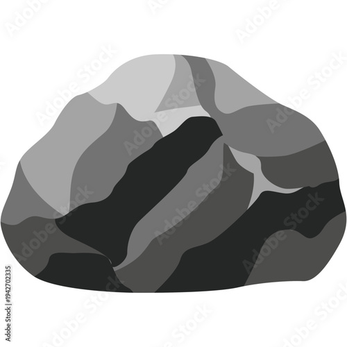 Gray angular rock with dark shadows ideal for geological graphics, landscape design, rugged outdoor elements, and natural stone illustrations with flat vector style.