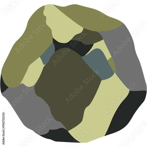 Dark green layered angular rock ideal for geological graphics, landscape design, rugged outdoor elements, and natural stone illustrations with flat vector style.