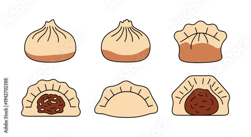 Steamed Dumpling Line art modern pastel abstract color vector