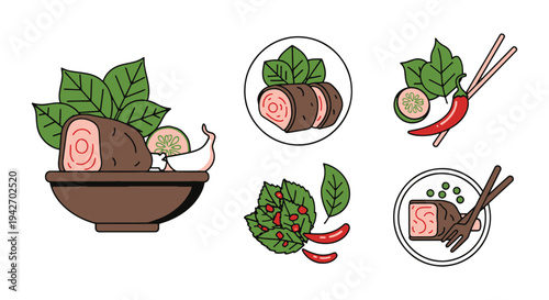 Thai Basil Pork Line art bold creative abstract illustration