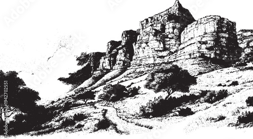 Table Mountain, South Africa illustration on a white background. This vector illustration can be used in any size you like for advertising, logos, and other work.