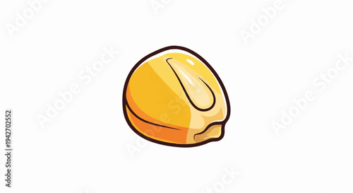 A cartoon illustration of a single, shiny, yellow corn kernel on a white background
