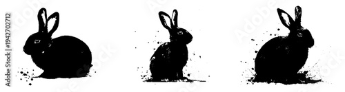 Elegant Silhouette of a Black Rabbit in Watercolor Art