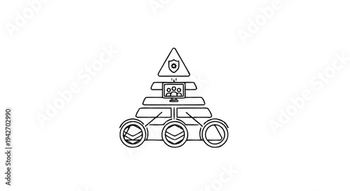Pyramid structure with eye and gears symbolizing hierarchy and control.