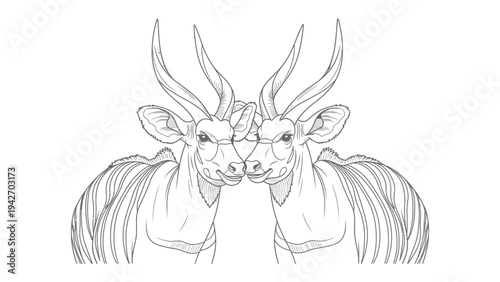 Antelope Couple: The art shows two majestic antelopes, their heads touching, their elegant horns reaching toward the sky, embodying serenity and companionship.