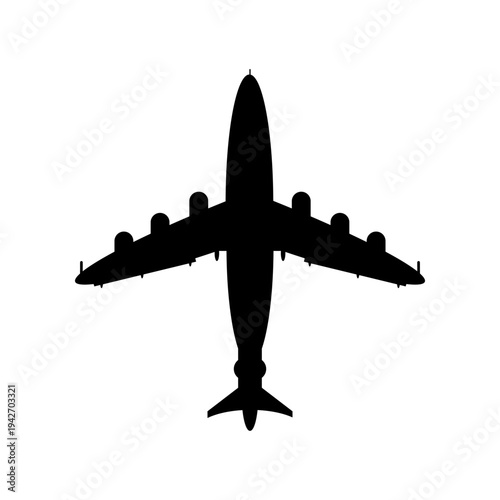 Silhouette of passenger plane isolated on transparent background. Vector PNG