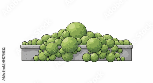 Lush green spheres cascade over a textured concrete planter box