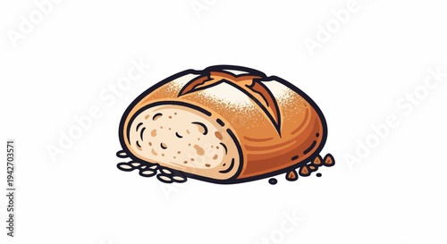 A single, stylized loaf of bread, cut to reveal its soft, porous interior