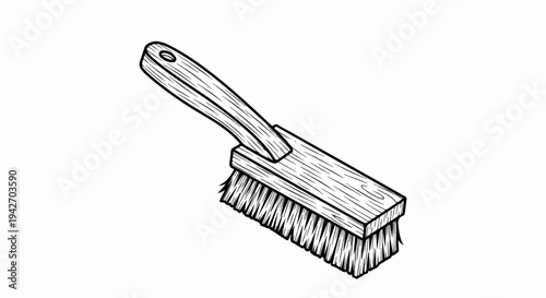 A simple line drawing of a wooden-handled scrub brush with bristles