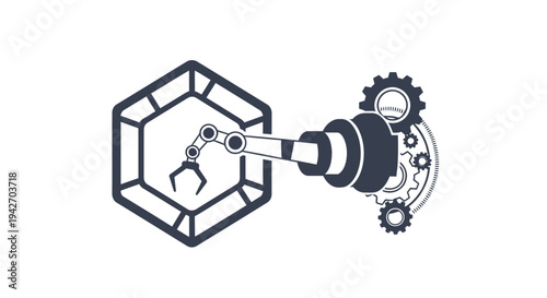 Robotic Arm Manipulating a Geometric Crystal Structure.