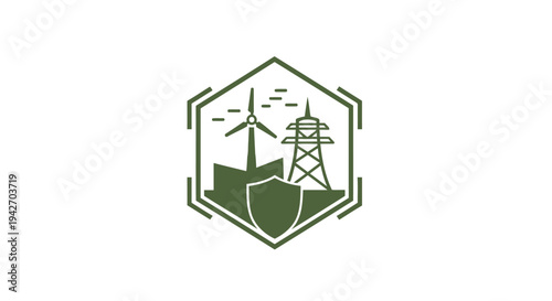Renewable Energy Security Shield Emblem.