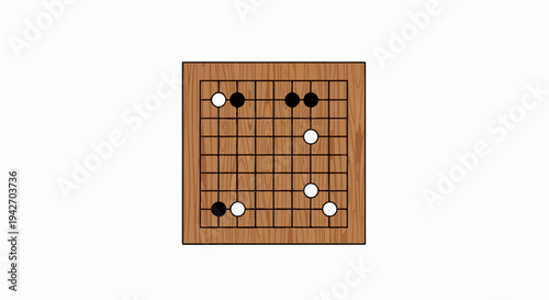 A game of Go is played on a wooden board with black and white stones