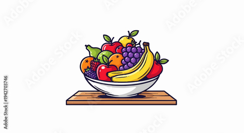 Vibrant bowl overflowing with assorted fruits on a wooden stand