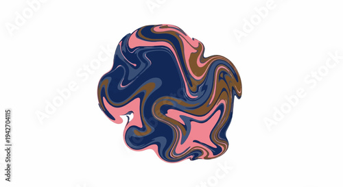 Swirling abstract pattern of pink, brown, and dark blue colors on a white background