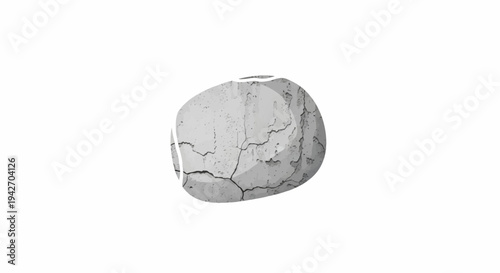 A close-up of a cracked, grey, textured rock with a smooth white outline