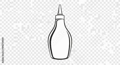Stylized line drawing of a squeeze bottle with a narrow nozzle, on textured background
