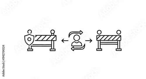 Security Barrier and Human Icon with Arrows.