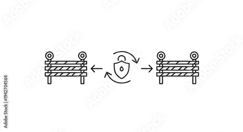 Security barrier and lock icon with arrows indicating exchange.