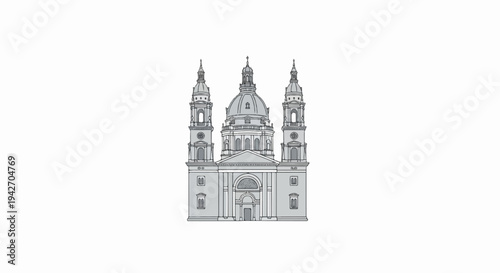 A grand neoclassical building with a central dome and two towers