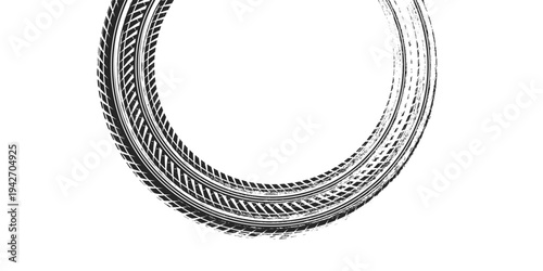 Auto tire tread grunge element. Car and motorcycle tire pattern, wheel tyre tread track. Black tyre print.