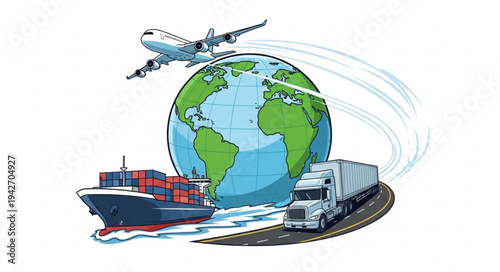 Global Logistics Transportation Ship Airplane Truck.