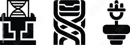 Genetic engineering DNA laboratory machine and electric plug technology vector icons