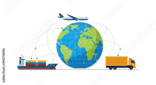 Global Logistics Transportation Ship Truck Airplane.
