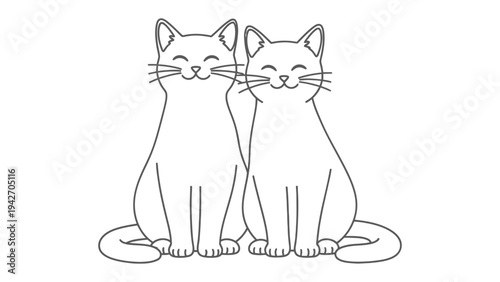 Cute Cat Duo: Two adorable cats sit side-by-side, their serene expressions and simple outlines exuding a sense of pure contentment and affection.