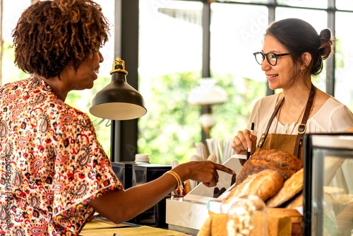 Photography Friendly bakery customer interaction