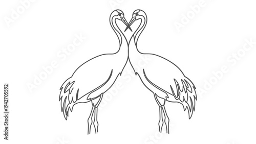 Avian Embrace: Two elegant cranes, their necks entwined, form a heart shape, symbolizing love, harmony, and eternal bond.
