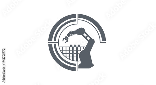 Robotic Arm Aimed in Crosshairs Symbolizing Industrial Automation Control.