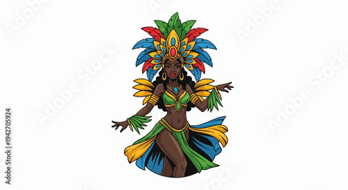 Festive dancer in vibrant costume with elaborate headdress and jewelry