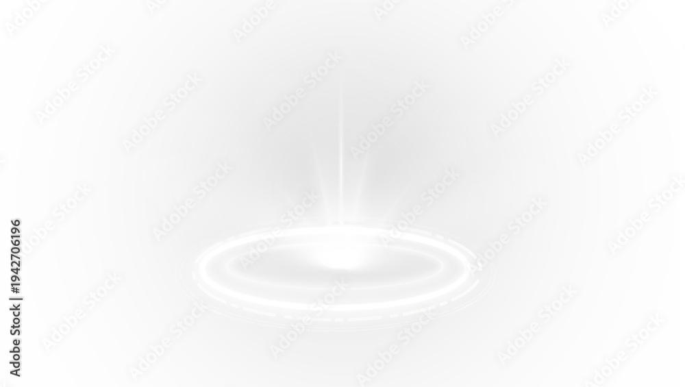 Fototapeta premium Virtual energy gateway surrounded by bright neon rings. Blue light sparkles create a powerful sci-fi portal effect. Transparent PNG overlay for gaming scenes.