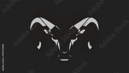 Ram Head Silhouette Emblem on Dark Background.